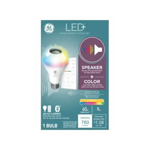 GE Lighting 93129723 LED Bulb, A21 Lamp, 60 W Equivalent, Medium Lamp Base, Dimmable, Soft White, 2700 K Color Temp