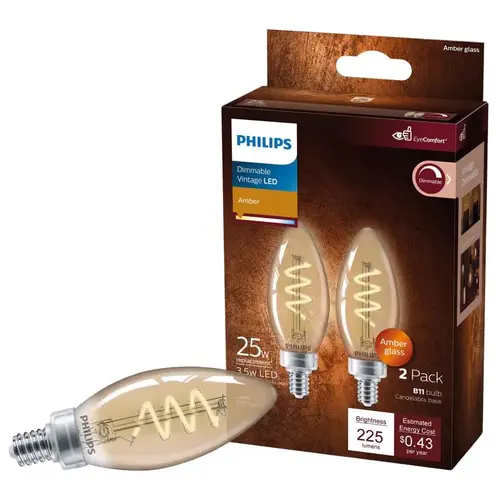 Philips 565804 LED Bulb B11 E12 (Candelabra) Amber 25 Watt Equivalence Glass