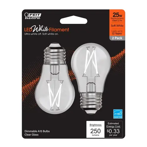 Feit BPA1525927WFIL2 Filament LED Bulb White Filament A15 E26 (Medium) Soft White 25 Watt Equivalence Clear