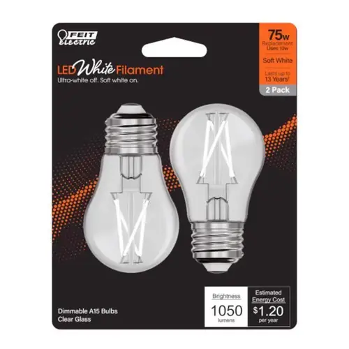 Feit BPA1575927WFIL2 Filament LED Bulb White Filament A15 E26 (Medium) Soft White 75 Watt Equivalence Clear