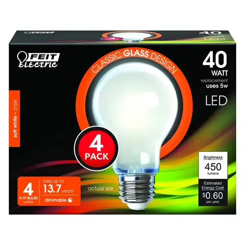 Feit Electric A1940/827/FIL/4 Filament LED Bulb A19 E26 (Medium) Soft White 40 W White
