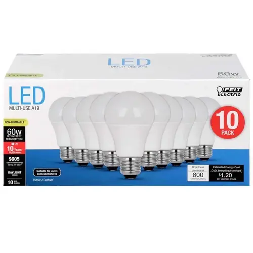 Feit Electric A80085010KLED10 LED Bulb A19 E26 (Medium) Daylight 60 Watt Equivalence Daylight