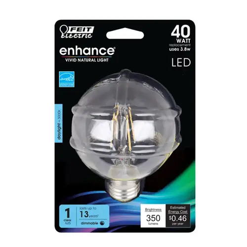 Feit Electric BPG2540950CAFLR Filament LED Bulb Enhance G25 E26 (Medium) Daylight 40 W Clear