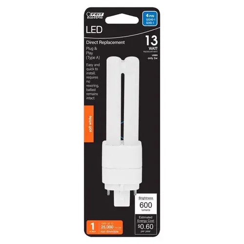 Feit Electric BPPLD13E827LED LED Tube Light PL GX24Q-1 4 Pin Soft White 13 Watt Equivalence White