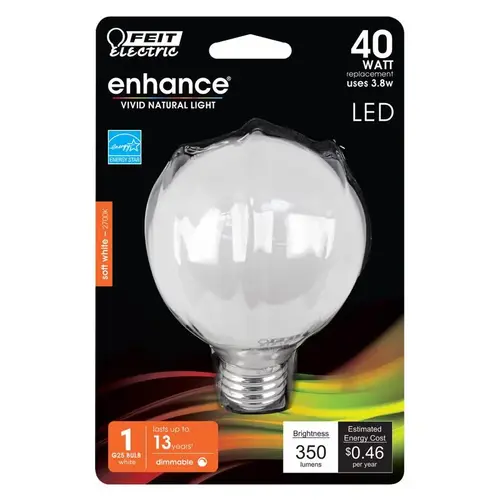 Feit Electric G2540W927CAFLRP LED Bulb G25 E26 (Medium) Soft White 40 Watt Equivalence Frosted