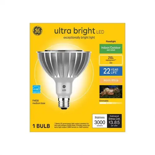 GE 3005741 LED Floodlight Bulb PAR 38 E26 (Medium) Warm White 250 Watt Equivalence Frosted