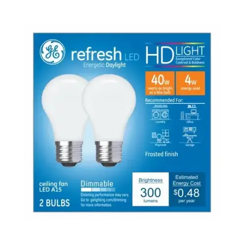 GE 37760 LED Bulb Refresh A15 E26 (Medium) Daylight 40 W Frosted Pair