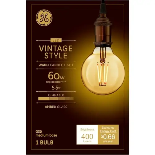 GE 42183 Filament LED Bulb G30 E26 (Medium) Amber Warm White 60 W Transparent Amber