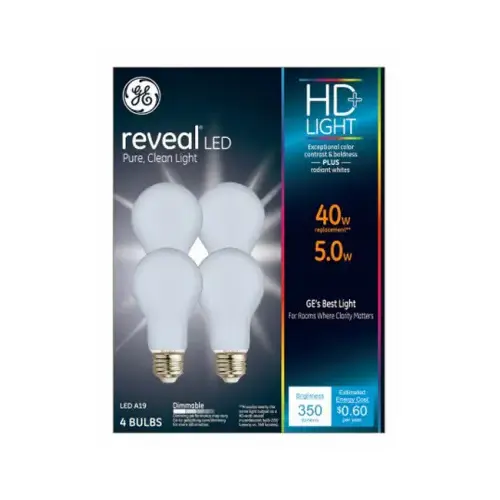 GE 46650 LED Bulb Reveal A19 E26 (Medium) Pure Clean Light 40 W Frosted