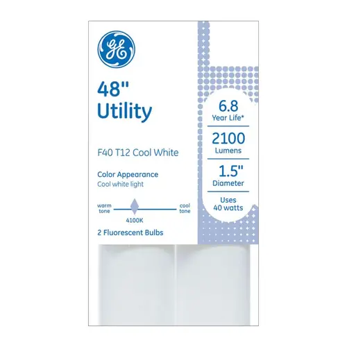 GE 66651-XCP9 Fluorescent Bulb 40 W T12 1.5" D X 48" L Cool White Linear 4100 K Clea - 2 per pack x9 packs