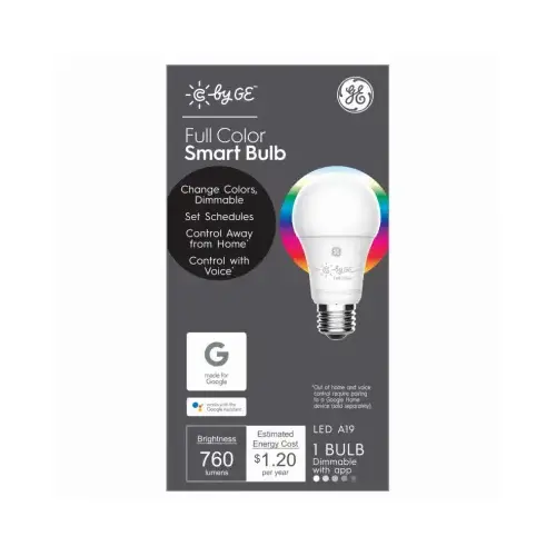 GE 93103486 LED Smart Bulb A19 E26 (Medium) Color Changing 60 W Frosted
