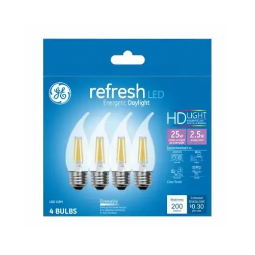 GE Lighting 45577 LED Chandelier Light Bulbs, Candle Shape, Clear DayChandelier Light, 200 Lumens, 2.5-Watts - pack of 4