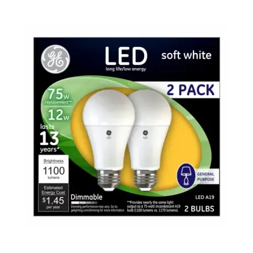 GE Lighting 93127324 LED Light Bulbs, Frosted Soft White, 12-Watts, 1100 Lumens Pair