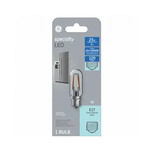 GE Lighting 93128998 LED Light Bulb, T8, Warm White, Frosted, 200 Lumens, 2-Watts