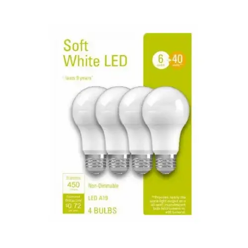 GE Lighting 93130415 LED Light Bulbs, A19, Soft White, 450 Lumens, 6-Watts - pack of 4