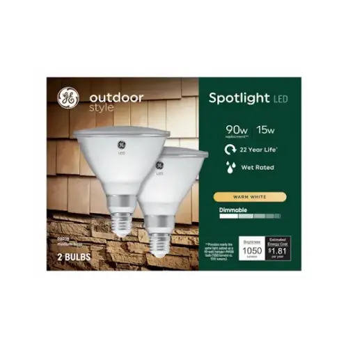 GE Lighting 93130664 LED Outdoor Spotlight, Warm White, Medium Base, PAR38, 15 Watt - pair
