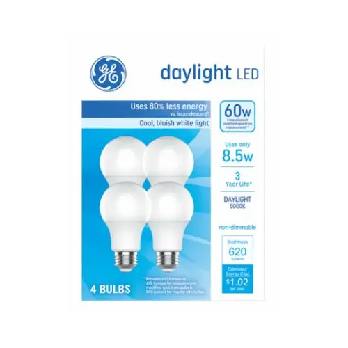 GE Lighting 93131943 Light Bulb, 60 W Equivalent, Daylight, 5000 K Color Temp - pack of 4