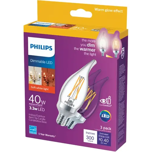 Philips 540757 LED Bulb B11 E12 (Candelabra) Soft White 40 W Clear