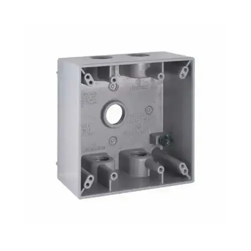 Bell Outdoor 5337-0 2-Gang Weatherproof Box, (5) 1/2 in. Threaded Outlets, Gray