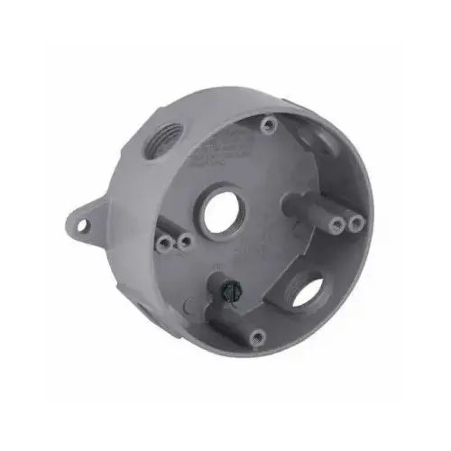 Bell Outdoor 5361-0 Round Weatherproof Box, (5) 1/2 in. Threaded Outlets, Gray