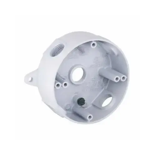 Bell Outdoor 5361-1 Round Weatherproof Box, (5) 1/2 in. Threaded Outlets, White
