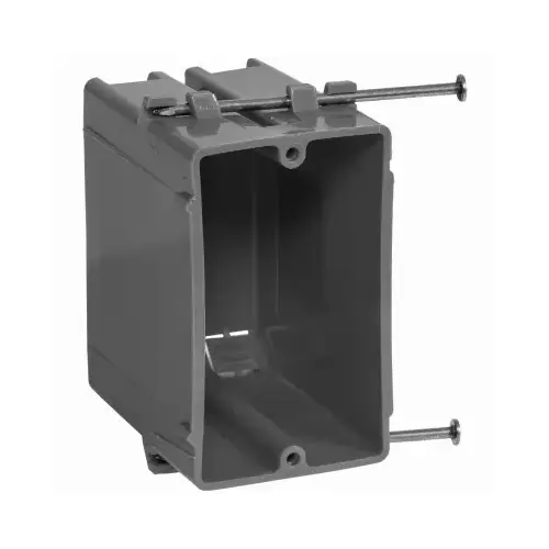 GB BOX-NS20 Switch/Outlet Box, Standard Outlet, 1-Gang, 4-Knockout, PVC, Gray, In-Wall, Nail Mounting