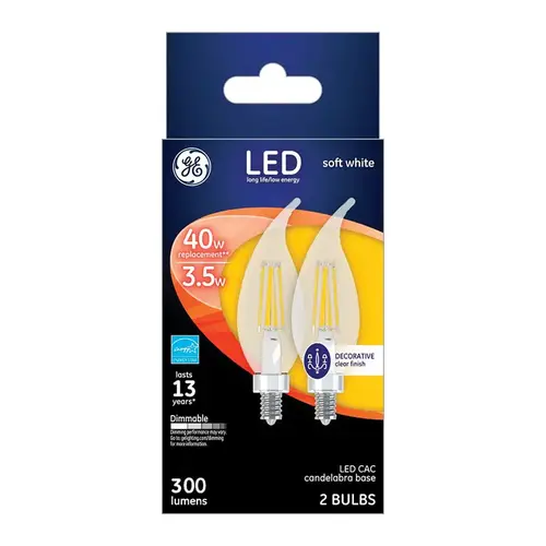 GE 23100 LED Bulb C10 E12 (Candelabra) Soft White 40 W Clear Pair