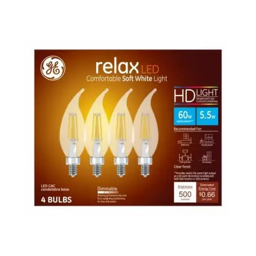 GE 43227 LED Bulb Relax CAC E12 (Candelabra) Soft White 60 W Clear