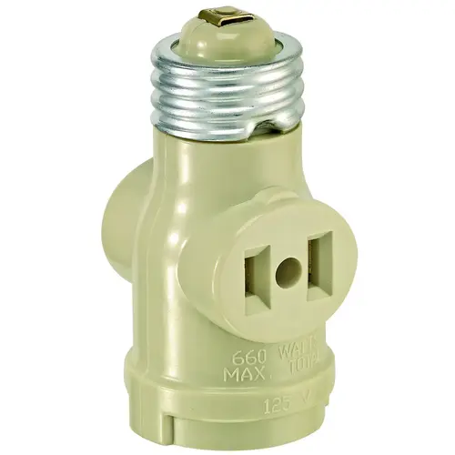 Leviton 004-01403-00I Adapter, 660 W, 2-Outlet, Bakelite, Ivory