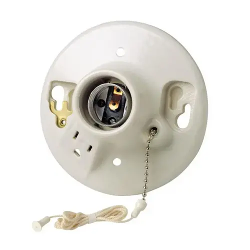 Leviton R60-09726-00C 9726-C Lamp Holder, 125 V, 660 W, Porcelain Housing Material, White