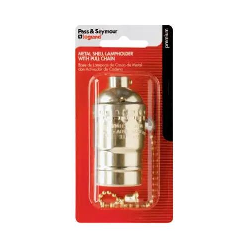 PASS & SEYMOUR 19980PGBPCC5 Electrolier Metal Shell Light Socket, Pull Chain, Brass Finish, 660-Watt, 250-Volt