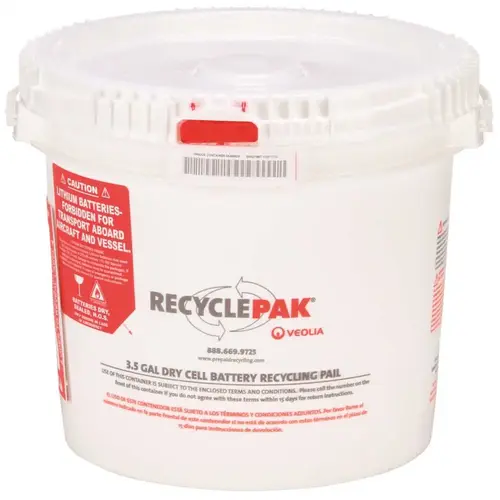 VEOLIA ENVIRONMENTAL SERVICES SUPPLY-041 RECYCLEPAK PREPAID DRY CELL BATTERY RECYCLING PAIL, 3.5 GALLON