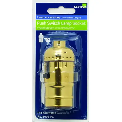 Leviton C20-06098-0PG 6098-PG Lamp Holder, 250 V, 660 W, Aluminum Contact, Phenolic Housing Material, Brass