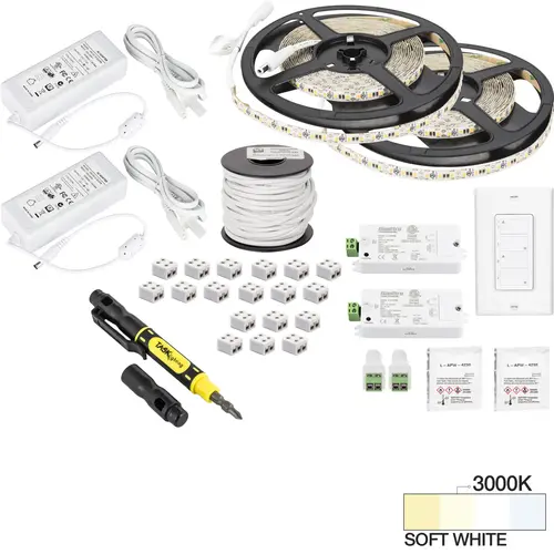 Task Lighting L-VK2Z2A-32-30 32 Ft.. 225 Lumens/Ft. 12-volt Standard Output Duo Wireless Controller Tape Light Kit, 2 Zone 2 Area, Single-White, SoFt. White 3000K