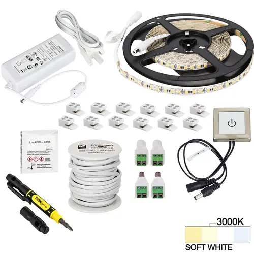 Task Lighting L-VTDK-16-30 16 Ft., 225 Lumens/Ft. 12-volt Standard Output Touch Dimmer Switch Tape Light Kit, Single-White, SoFt. White 3000K