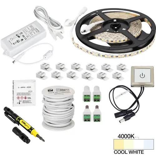 Task Lighting L-VTDK-16-40 16 Ft., 225 Lumens/Ft. 12-volt Standard Output Touch Dimmer Switch Tape Light Kit, Single-White, Cool White 4000K
