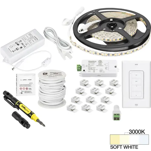 Task Lighting L-VUK1Z1A-16-30 16 Ft., 225 Lumens/Ft. 12-volt Standard Output Uno Wireless Controller Tape Light Kit, 1 Zone 1 Area, Single-White, SoFt. White 3000K