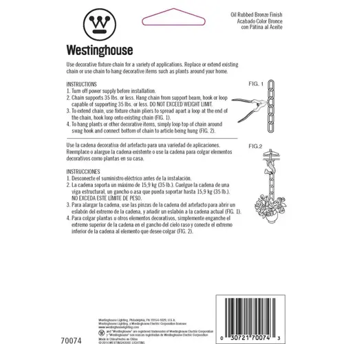 Westinghouse 70074 3 Ft. Oil Rubbed Bronze Decorative Fixture Chain