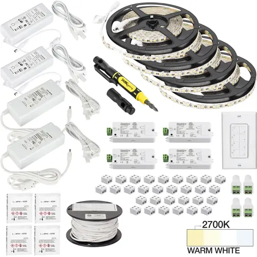 Task Lighting L-VK4Z4A-65-27 65 Ft., 225 Lumens/Ft. 12-volt Standard Output Quattro Wireless Controller Tape Light Kit, 4 Zone 4 Area, Single-White, Warm White 2700K