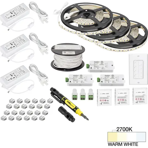 Task Lighting L-VK3Z3A-49-27 49 Ft., 225 Lumens/Ft. 12-volt Standard Output Quattro Wireless Controller Tape Light Kit, 3 Zone 3 Area, Single-White, Warm White 2700K