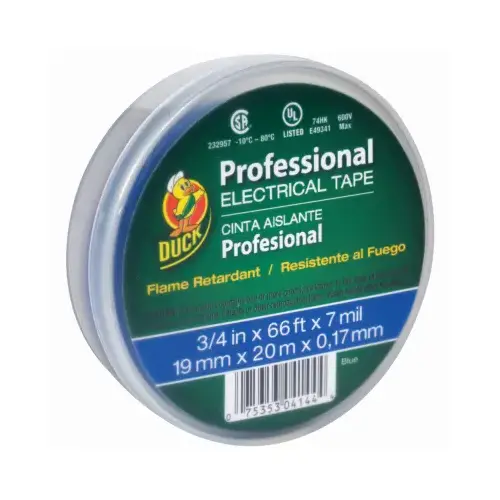 DUCK 300879 Electrical Tape Professional Grade 3/4" W X 66 ft. L Blue Vinyl Blue