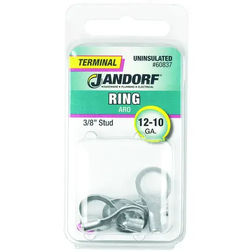 Jandorf 60837 Ring Terminal, 12 to 10 AWG Wire, 3/8 in Stud, Copper Contact - pack of 5