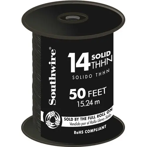 Southwire 11579083 50 Ft. 14 AWG Solid Black THHN Electrical Wire