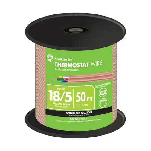 Southwire 64169622 Thermostat Wire 50 ft. 18/5 Solid Copper Brown