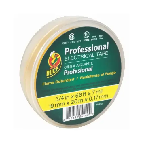 DUCK 299017 Electrical Tape Professional Grade 3/4" W X 66 ft. L Yellow Vinyl Yellow