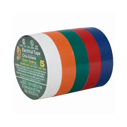 DUCK 299020-XCP12 Electrical Tape 1/2" W X 20 ft. L Assorted Vinyl Assorted - pack of 60