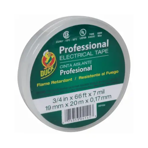 DUCK 300877 Electrical Tape Professional Grade 3/4" W X 66 ft. L White Vinyl White