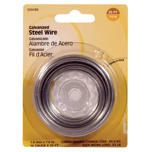 Hillman 123130-N Wire 25 ft. L Galvanized Steel 16 Ga. Galvanized