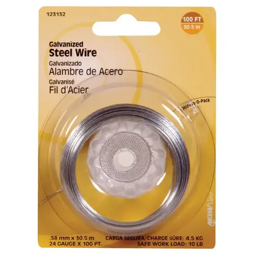 Hillman 51639-XCP10 Wire 100 ft. L Galvanized Steel 24 Ga. Galvanized - pack of 10