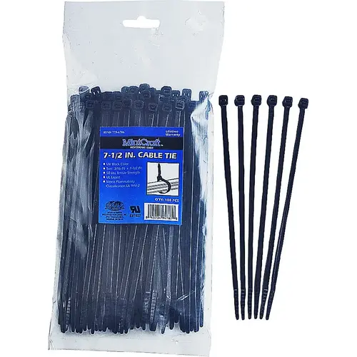 ProSource CV190W-1003L Cable Tie, 45 mm Max Bundle Dia, Self-Lock Locking, Nylon, Black - pack of 100